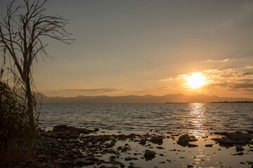 Sunset in Beyşehir Lake of Turkey.