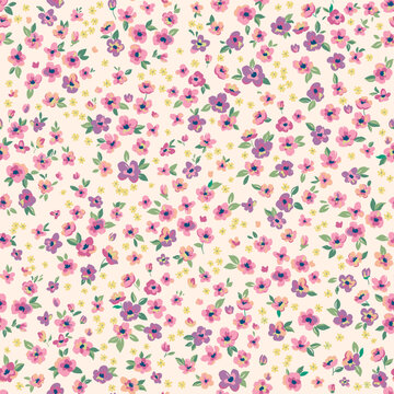 Colorful hand drawn ditsy flowers. Vector seamless pattern