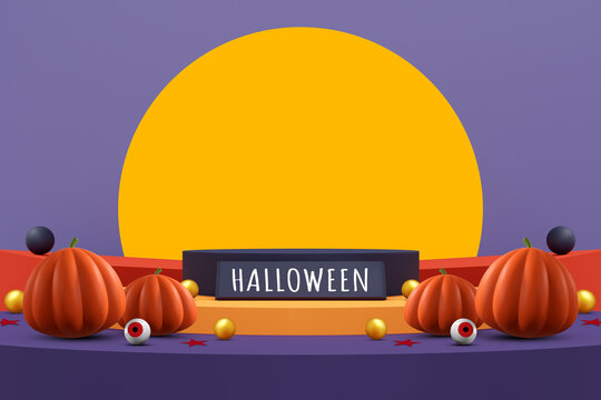 halloween background with podium for product display. geometric podium for product display. 3d illustration