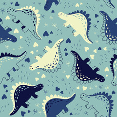 Different dinosaurs set of patterns. Seamless patterns. Vector Background for fabric, textile, posters, gift wrapping paper. Print for kids, baby, children