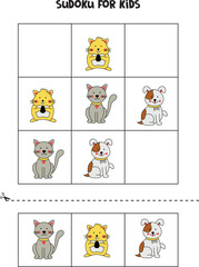 Educational sudoku game with cute dog, cat and hamster.