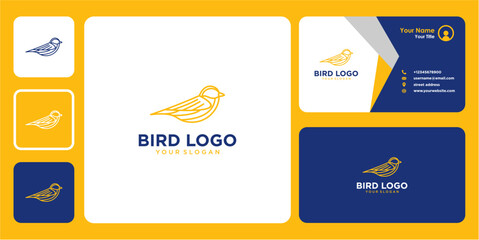 bird logo design with line art and business card