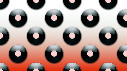 Seamless pattern retro music record for playing music on a red background