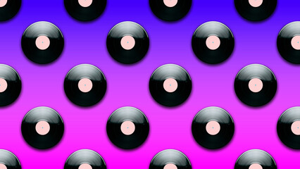 Seamless pattern retro music record for playing music on a pink background