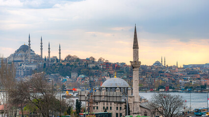 Fototapeta na wymiar Istanbul Suleymaniye Mosque at Sunset Panorama