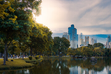 Bangkok skyline as seen from Lumphini Park