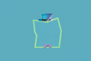 frame with hat and bow, copy space, creative art design, Mr. frame
