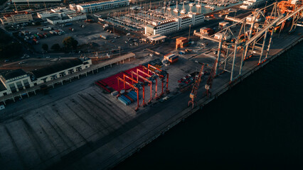 Aerial view of a Cargo pier in Lisbon, Portugal