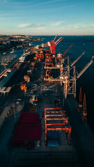 Aerial view of a Cargo pier in Lisbon, Portugal