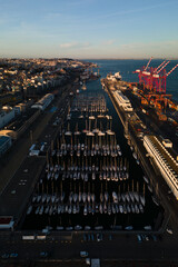 Aerial view of a marina in city center Lisbon, Portugal