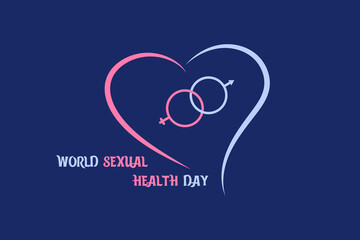 World Sexual Health Day vector concept: gender icons inside heart icon on dark blue background
