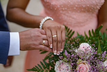 Bangladeshi bridal showing golden wedding rings - 521039624