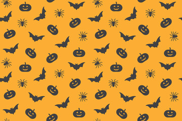 seamless Halloween pattern Jack-o’-lantern, spider and bat - vector illustration