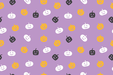 seamless Halloween pattern with pumpkins, Jack-o’-lanterns- vector illustration
