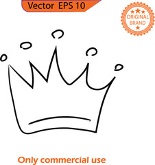 Crown logo graffiti icon. Black elements isolated on transparent background. Vector illustration. Doodle crowns. Vector of the crown. Clip art. High resolution 