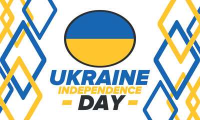 Ukraine Independence Day. National happy holiday, celebrated annual in August 24. Ukrainian flag. Blue and yellow. Patriotic elements. Poster, card, banner and background. Vector illustration
