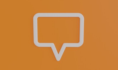 Minimal speak bubble symbol on orange background. 3D illustration.