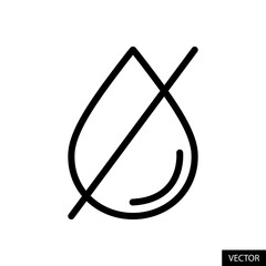 Drop slash, No water, No humidity, Water drought concept vector icon in line style design for website design, app, UI, isolated on white background. Editable stroke. Vector illustration.