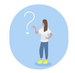 Woman thinking, problem solving concept. Flat vector illustration.