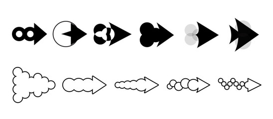 Vector black and white arrows set on white background