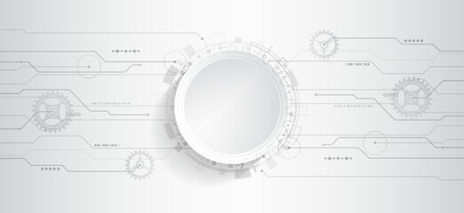 Gray and white futuristic background. Vector illustration template. Abstract innovation background from technological elements. Advanced communication technologies.