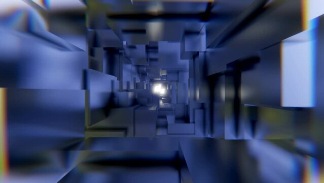 Movement through a tunnel consisting of moving cubes