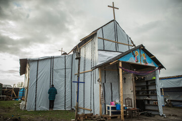 Refugee Crisis in France. February 23, 2016. Calais, France. A Christian church has been built in...