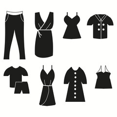 Homewear and sleepwear glyph icons set. vector