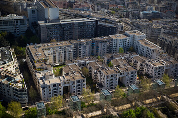VIEWS OF PARIS FROM THE ATMOSPHERIC OBSERVATION BALLOON. Aerial view of Paris from the atmospheric observation balloon located in the André Citroen park in the 15th district. Paris, France.
