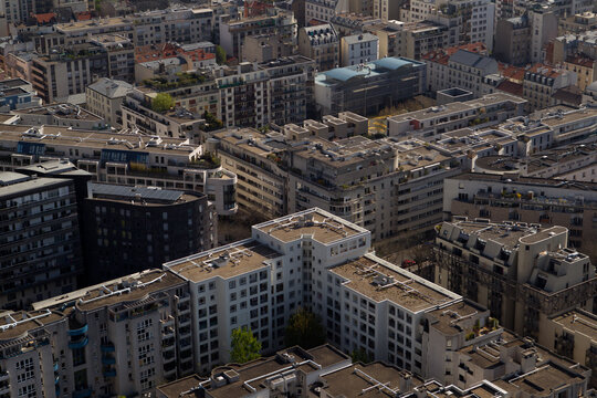 VIEWS OF PARIS FROM THE ATMOSPHERIC OBSERVATION BALLOON. Aerial view of Paris from the atmospheric observation balloon located in the Andr&eacute; Citroen park in the 15th district. Paris, France.