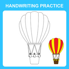 Handwriting practice. Trace the lines and color the hot air balloon. Educational kids game, coloring book sheet, printable worksheet. Vector illustration