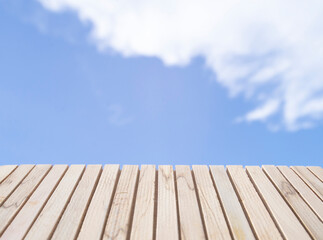 empty outdoor terrace wooden floor and a clear natural sky area