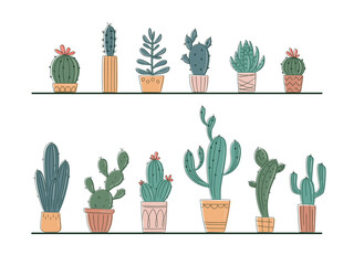 Cactus and succulents vector set. Cactus in a pot logo icon. Template for decorating designs and illustrations