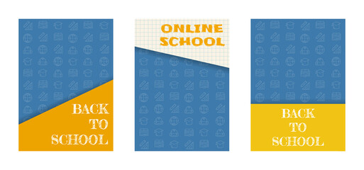 Fototapeta na wymiar Back to school poster set. School icons pattern. Vector illustration concept