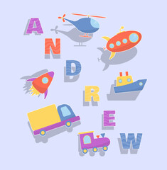 Child puzzle with different type transport. Children cute object. Vector illustration concept