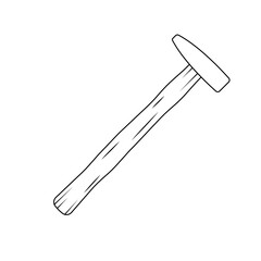 Wooden Hammer Outline Icon Illustration on White Background