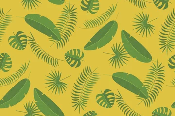 Afwasbaar Fotobehang Tropische bladeren ボタニカルのシームレスパターン　イエロー