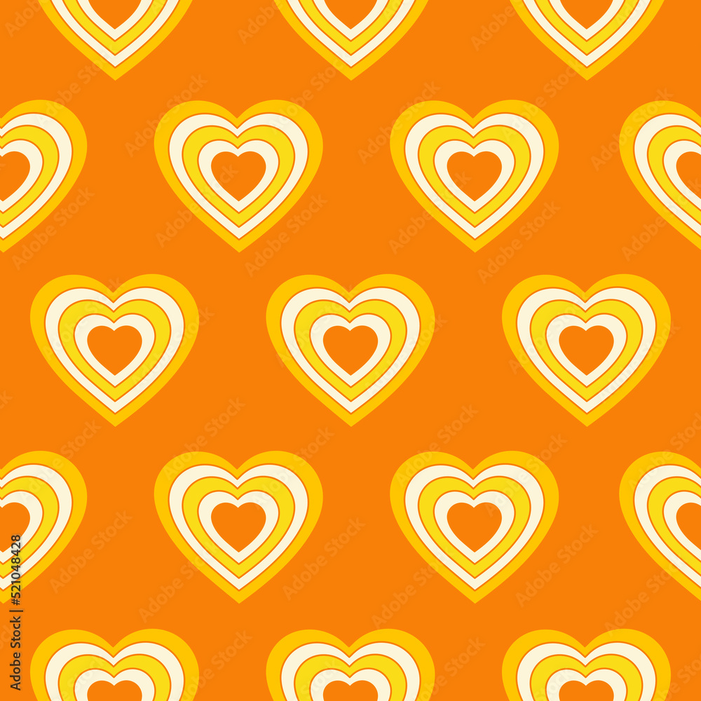 Poster seamless pattern with hearts shaped tunnel isolated on a orange background. modern minimal illustrat