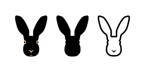 A set of silhouettes of a hare or rabbit. Vector illustration.