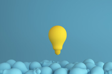 Light bulbs, minimal Idea concept on blue background. 3d illustration.