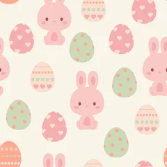 Foto op Aluminium Kawaii bunny and Easter eggs seamless pattern. Easter pattern design. Vector art. © Nataliya Dolotko