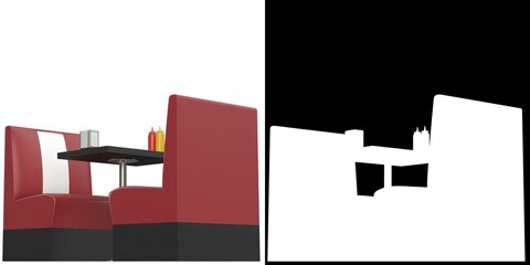 3D rendering illustration of a two seats diner booth set