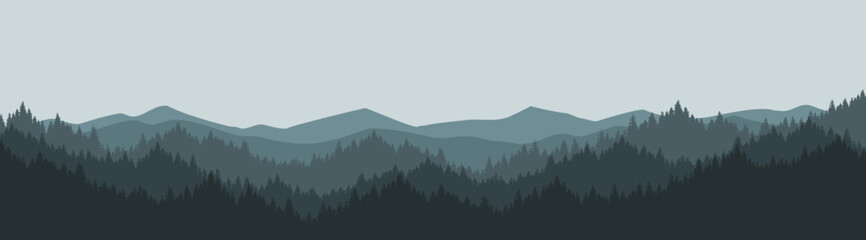 Mountain landscape and pine forest in the morning.