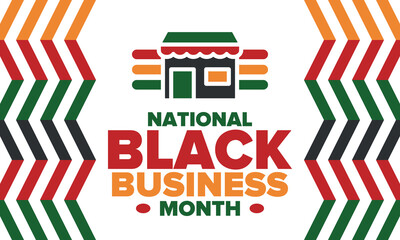 Black Business Month in August. Celebrated annual in United States. Support African American community. Black-owned businesses campaign. Poster, greeting card, banner, background. Vector illustration