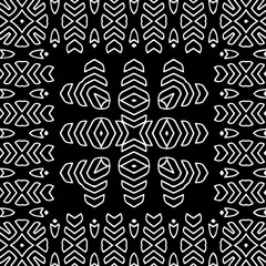 Black and white abstract geometric seamless pattern with wavy shapes, and curved lines.  monochrome mandala. striped background. Repeat design for decor, cover, print.
