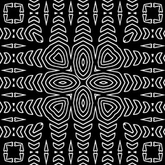 Black and white abstract geometric seamless pattern with wavy shapes, and curved lines.  monochrome mandala. striped background. Repeat design for decor, cover, print.