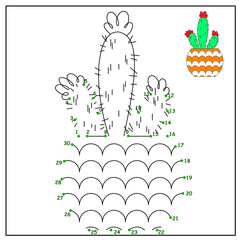 children's educational game, task. logic. connect the dots by numbers. mathematics. cactus. flower. plant.