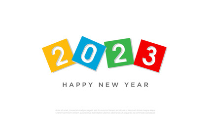 Happy new year 2023 colorful paper cut number on white background.