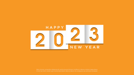 2023 happy new year paper cut number. on yellow background.