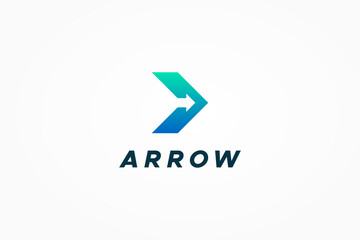 Right Arrow Logo. Blue Green Gradient Geometric Arrow Shape with Negative Space Style isolated on White Background. Flat Vector Logo Design Template Element for Business and Technology Logos.